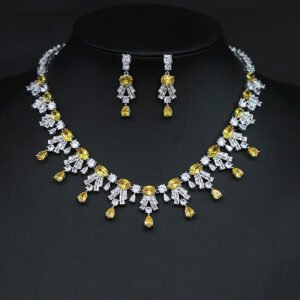 Wholesale bridal necklace set with platinum plating and high-quality stones from JuneJewelry.com – elegant wedding jewelry for bulk orders.