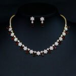 Wholesale platinum bridal jewelry set – asymmetric crystal necklace & floral teardrop earrings for weddings