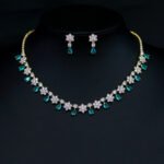 Wholesale platinum bridal jewelry set – asymmetric crystal necklace & floral teardrop earrings for weddings