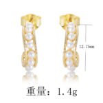 Sterling silver geometric C-shape pearl earrings with vintage hollow design – 18K gold or platinum plated from JuneJewelry.com