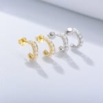 Sterling silver geometric C-shape pearl earrings with vintage hollow design – 18K gold or platinum plated from JuneJewelry.com