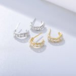 Sterling silver geometric C-shape pearl earrings with vintage hollow design – 18K gold or platinum plated from JuneJewelry.com