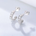 Sterling silver geometric C-shape pearl earrings with vintage hollow design – 18K gold or platinum plated from JuneJewelry.com