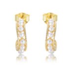 Sterling silver geometric C-shape pearl earrings with vintage hollow design – 18K gold or platinum plated from JuneJewelry.com