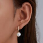 Sterling silver pearl drop earrings with zircon accents – 18K gold or platinum plated ins-style minimalist jewelry from JuneJewelry.com