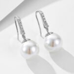 Sterling silver pearl drop earrings with zircon accents – 18K gold or platinum plated ins-style minimalist jewelry from JuneJewelry.com
