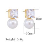 Wholesale Zircon Pearl Earrings, S925 sterling silver, with pearls and square zircons, available in 18K gold or platinum plating, ideal for fashion jewelry wholesale from junejewelry.com.
