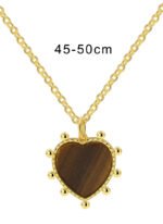 Tiger eye heart pendant necklace in vintage brown tones, 18K gold plated, wholesale fashion jewelry from JuneJewelry.com