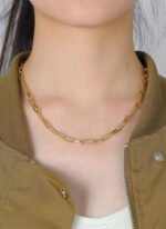 Wholesale paperclip chain necklace with hip-hop inspired design in 18K gold plated brass – JuneJewelry.com fashion jewelry supplier.