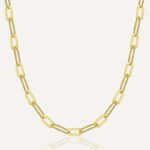 Wholesale paperclip chain necklace with hip-hop inspired design in 18K gold plated brass – JuneJewelry.com fashion jewelry supplier.