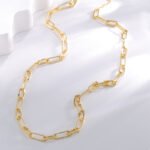 Wholesale paperclip chain necklace with hip-hop inspired design in 18K gold plated brass – JuneJewelry.com fashion jewelry supplier.