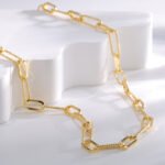 Wholesale paperclip chain necklace with hip-hop inspired design in 18K gold plated brass – JuneJewelry.com fashion jewelry supplier.