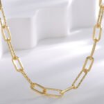 Wholesale paperclip chain necklace with hip-hop inspired design in 18K gold plated brass – JuneJewelry.com fashion jewelry supplier.