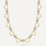 Wholesale heart pendant necklace with zircon on 18K gold plated brass – romantic fashion jewelry from JuneJewelry.com.