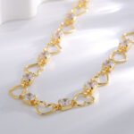 Wholesale heart pendant necklace with zircon on 18K gold plated brass – romantic fashion jewelry from JuneJewelry.com.