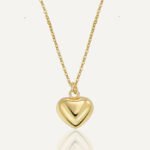 Wholesale 3D heart pendant necklace in 18K gold plated brass – minimalist love charm jewelry from JuneJewelry.com.