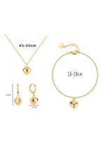 Wholesale heart-shaped jewelry set with necklace, bracelet, and earrings in 18K gold plated brass – romantic trio from JuneJewelry.com.