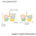 Wholesale kids bow jewelry set – 18K gold plated stainless steel necklace, bracelet, earrings, and ring with colorful drip oil enamel.