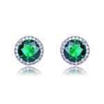 Wholesale round halo earrings featuring a brilliant CZ center and micro-pavé halo, with a 925 silver needle, from junejewelry.com – classic wholesale jewelry for bulk orders.