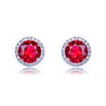 Wholesale round halo earrings featuring a brilliant CZ center and micro-pavé halo, with a 925 silver needle, from junejewelry.com – classic wholesale jewelry for bulk orders.