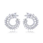 Wholesale marquise zircon earrings with a swirling leaf design on rhodium plated copper and 925 sterling silver pins from JuneJewelry.com – elegant fashion jewelry for bulk orders.