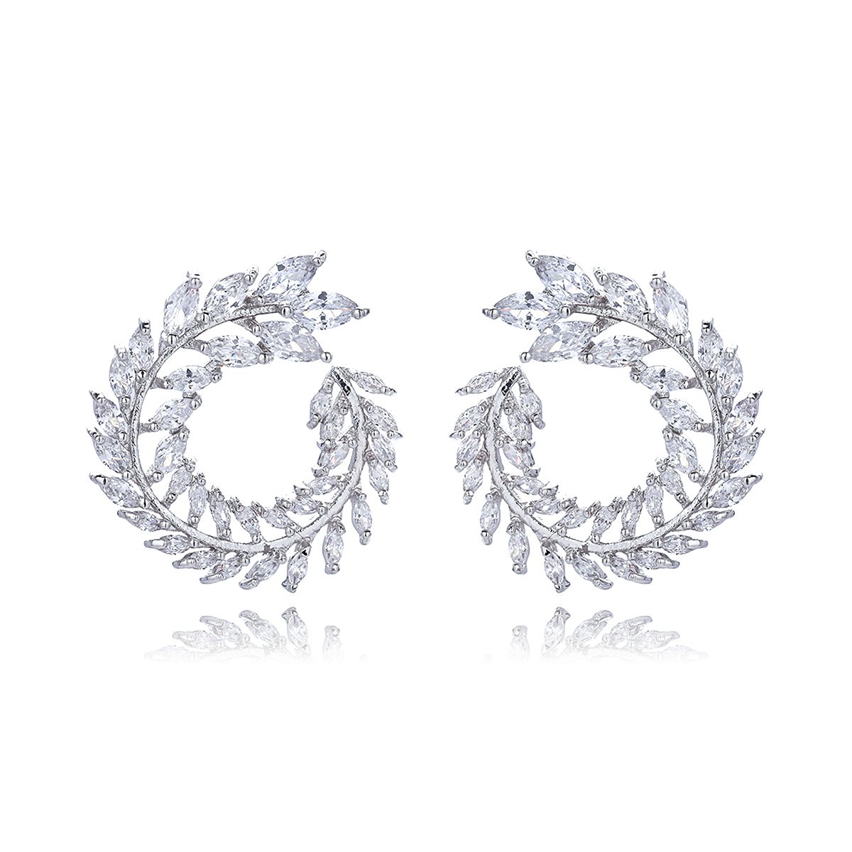 CE10101.123.A Wholesale marquise zircon earrings with a swirling leaf design on rhodium plated copper and 925 sterling silver pins from JuneJewelry.com – elegant fashion jewelry for bulk orders.