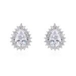 Wholesale Pave Cubic Zirconia Earrings with a silver plated finish and clear cubic zirconia stones from JuneJewelry.com – unique fashion jewelry for bulk orders.