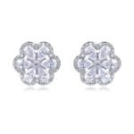 Wholesale Colorful Flower Stud Earrings with a gold plated finish and emerald-colored and clear cubic zirconia stones from JuneJewelry.com – unique fashion jewelry for bulk orders.