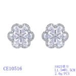 Wholesale Colorful Flower Stud Earrings with a gold plated finish and emerald-colored and clear cubic zirconia stones from JuneJewelry.com – unique fashion jewelry for bulk orders.