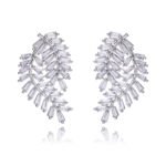 Wholesale baguette leaf earrings with sparkling cubic zirconia stones and a 925 silver needle from junejewelry.com – unique fashion jewelry for bulk orders.