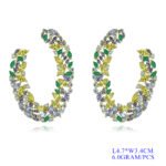Wholesale colorful C-hoop earrings with multi-colored zircons on gold plated copper and 925 sterling silver pins from JuneJewelry.com – vibrant fashion jewelry for bulk orders.