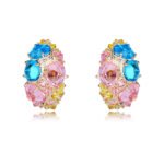 Wholesale Colorful Cluster Stud Earrings with a gold plated finish and multi-colored cubic zirconia stones from JuneJewelry.com – unique fashion jewelry for bulk orders.