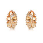 Wholesale Colorful Cluster Stud Earrings with a gold plated finish and multi-colored cubic zirconia stones from JuneJewelry.com – unique fashion jewelry for bulk orders.