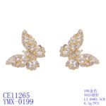 Wholesale Butterfly Stud Earrings with gold plating and cubic zirconia stones from JuneJewelry.com – unique fashion jewelry for bulk orders.
