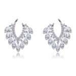 Wholesale CZ drop earrings with fan-shaped crystal and zircon stones, featuring a 925 silver needle and gold plating from JuneJewelry.com, ideal for bridal and fashion jewelry wholesale.
