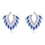 Wholesale CZ drop earrings with fan-shaped crystal and zircon stones, featuring a 925 silver needle and gold plating from JuneJewelry.com, ideal for bridal and fashion jewelry wholesale.