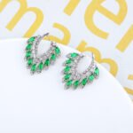 Wholesale CZ drop earrings with fan-shaped crystal and zircon stones, featuring a 925 silver needle and gold plating from JuneJewelry.com, ideal for bridal and fashion jewelry wholesale.