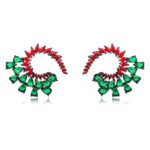 Wholesale Cubic Zirconia Statement Earrings with a unique spiral design from JuneJewelry.com – silver tone fashion jewelry for bulk orders.