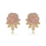 Wholesale gold flower stud earrings with pink and white CZ pavé stones and a 925 silver needle from junejewelry.com – unique fashion jewelry for bulk orders.
