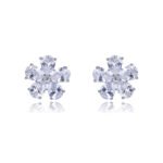Wholesale Pear Halo Stud Earrings with a silver plated finish and clear cubic zirconia stones from JuneJewelry.com – unique fashion jewelry for bulk orders.
