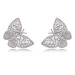 Wholesale butterfly stud earrings with baguette and pavé CZ stones on a platinum-plated brass base and 925 silver needle from junejewelry.com – unique fashion jewelry for bulk orders.