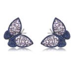 Wholesale butterfly stud earrings with baguette and pavé CZ stones on a platinum-plated brass base and 925 silver needle from junejewelry.com – unique fashion jewelry for bulk orders.