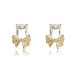 Wholesale starburst stud earrings with a central oval CZ and pavé stones on a platinum-plated brass base from junejewelry.com – unique fashion jewelry for bulk orders.