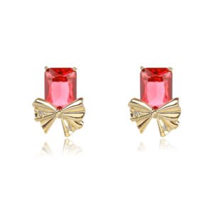 Wholesale starburst stud earrings with a central oval CZ and pavé stones on a platinum-plated brass base from junejewelry.com – unique fashion jewelry for bulk orders.