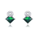 Wholesale geometric drop earrings with a square-cut CZ stone and baguette circle top from junejewelry.com – modern fashion jewelry for bulk orders.