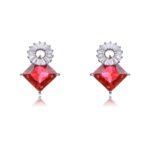 Wholesale geometric drop earrings with a square-cut CZ stone and baguette circle top from junejewelry.com – modern fashion jewelry for bulk orders.