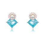 Wholesale geometric drop earrings with a square-cut CZ stone and baguette circle top from junejewelry.com – modern fashion jewelry for bulk orders.