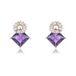 Wholesale geometric drop earrings with a square-cut CZ stone and baguette circle top from junejewelry.com – modern fashion jewelry for bulk orders.