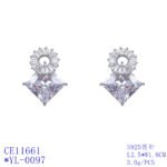 Wholesale geometric drop earrings with a square-cut CZ stone and baguette circle top from junejewelry.com – modern fashion jewelry for bulk orders.