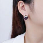 Wholesale geometric drop earrings with a square-cut CZ stone and baguette circle top from junejewelry.com – modern fashion jewelry for bulk orders.